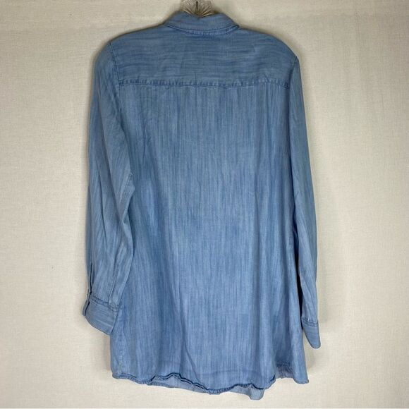 Foxcroft Dress Women’s Blue Chambray Button Down Shirt Pockets 100% Tencel 8 - Picture 7 of 11